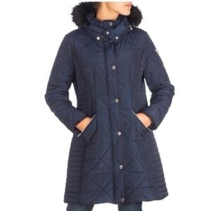 Guess Quilted Faux Fur-Trim Puffer Jacket
